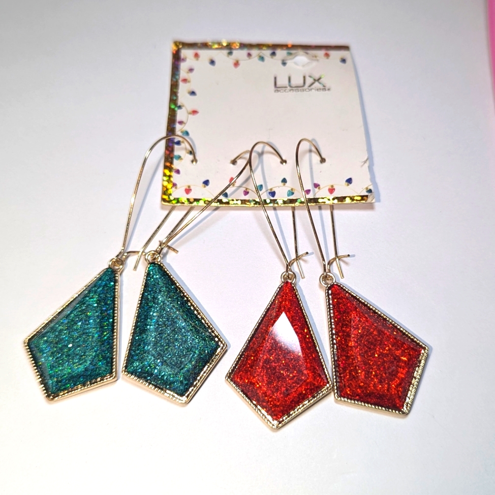 Set Of 2 Lux Earrings Festive Christmas Sparkle Diamond Dangle Drop Earrings